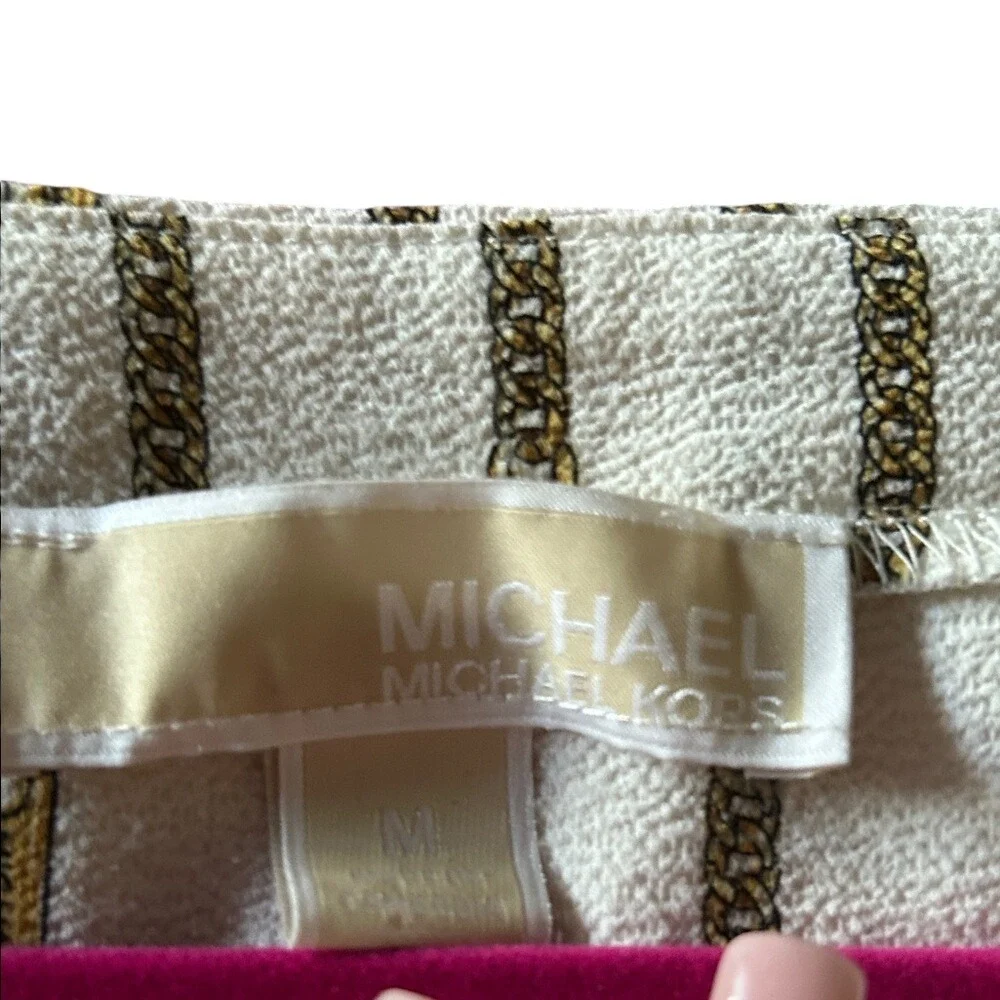 MICHAEL KORS Women's White Gold Chain Print V Neck 3/4 Sleeve Blouse Size M - Picture 5 of 7